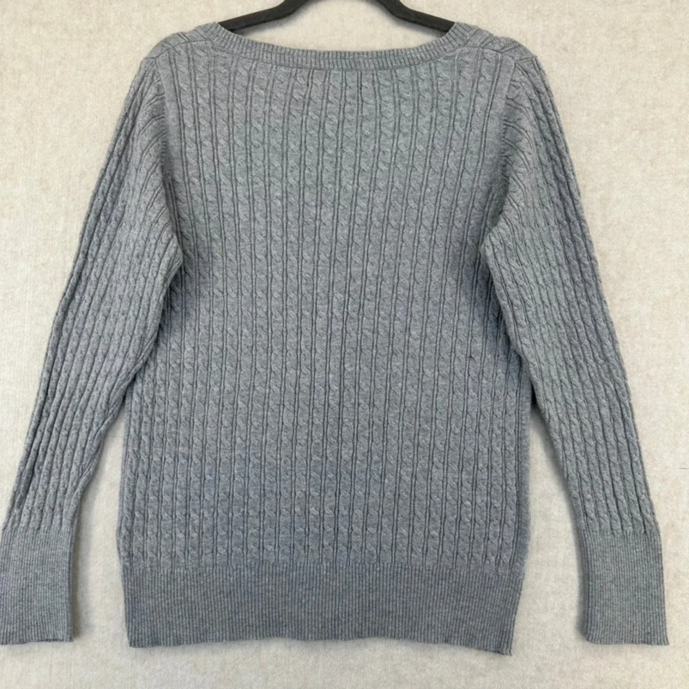 Eddie Bauer Cable Knit Button Henley Sweater Women Large Gray Cotton Nylon - Picture 2 of 4